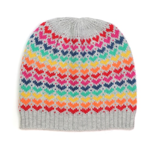 Grey & Multi Rainbow Hearts Beanie Hat by Peace of Mind